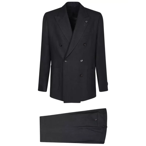 Lardini Black Linen Suit Black 