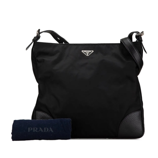 Prada Sac à bandoulière 2013-2024 Vitello Daino Trimmed Tessuto Zip Top Cr schwarz (Image 9)