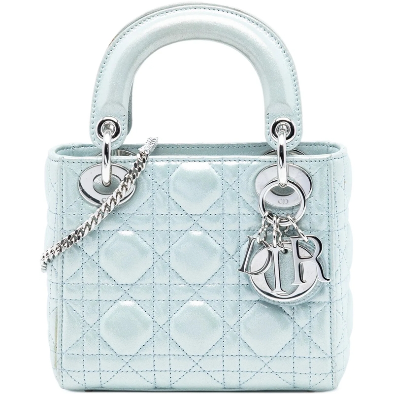 Christian Dior Schultertasche Mini Iridescent Lambskin Cannage Lady Dior blau