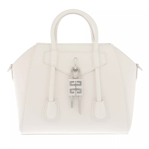 Givenchy Mini Antigona Lock Handle Bag In Box Leather Ivory Rymlig shoppingväska