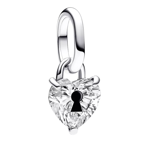 Pandora Keyhole heart sterling silver mini dangle with cle Black Hanger