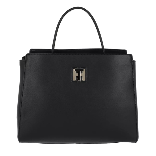 Tommy Hilfiger TH Twist Leather Med Tote Black Tote