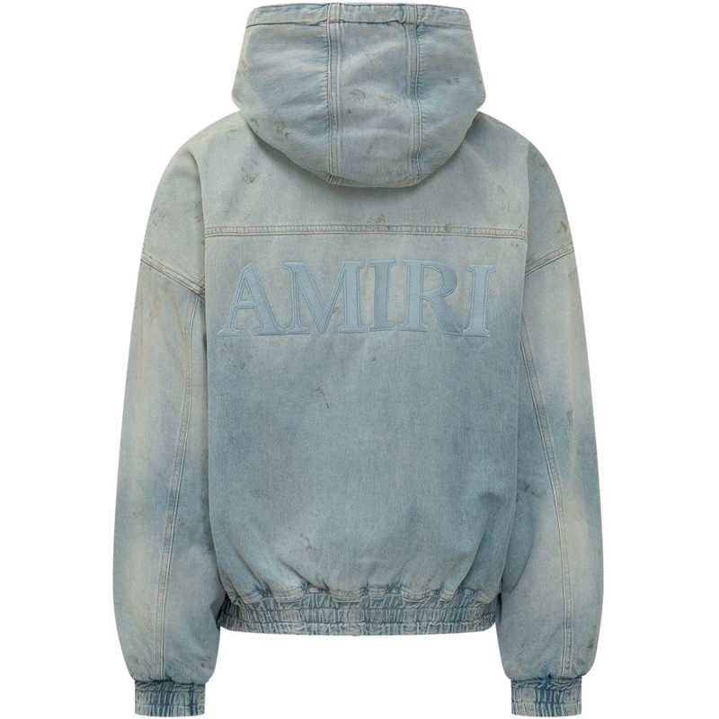 Amiri  Felpa Denim Zip con Cappuccio e Tasche a Marsupio hellblau(Image 2)