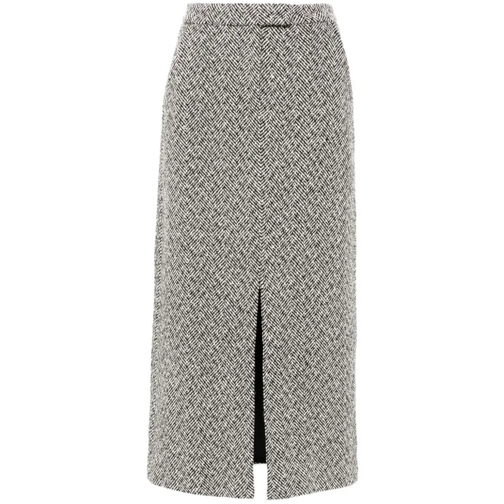 Self Portrait Midi-Röcke Midi Skirt With Front Slit Grey