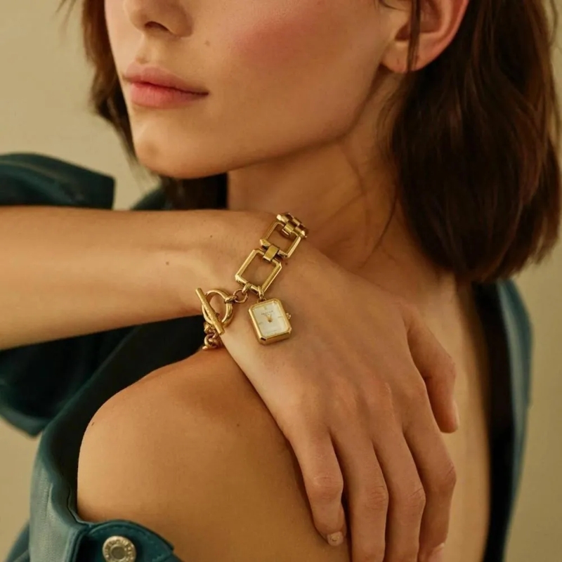 Rosefield Quarzuhr Damenuhr Octagon Studio Kettenoptik gold