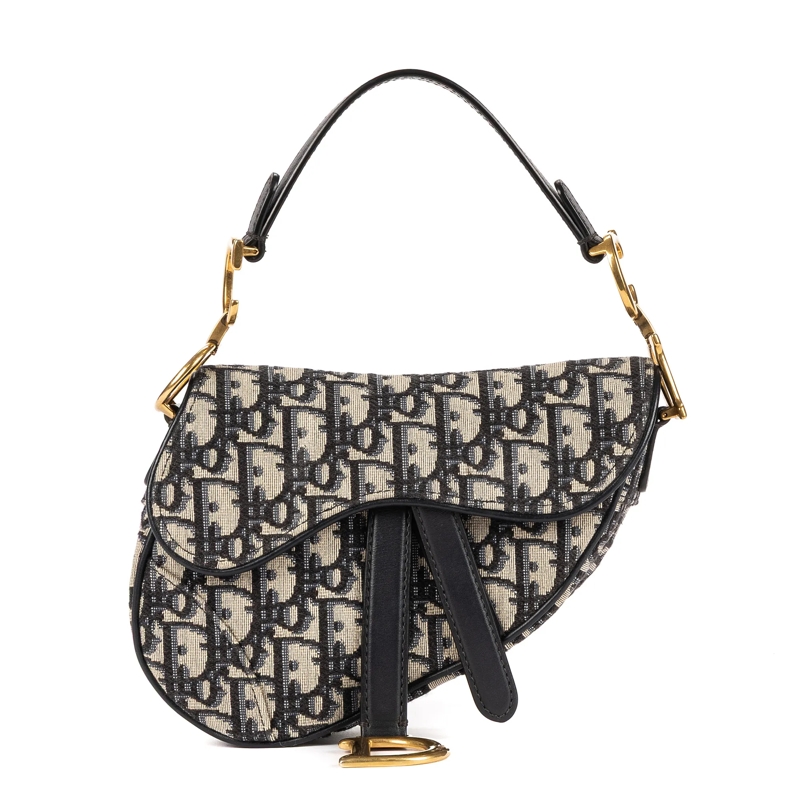 Christian Dior Crossbody Bag Oblique Saddle Mini marineblau