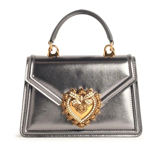 Dolce&Gabbana Schultertasche 'Devotion' Silver Leather Bag Silver