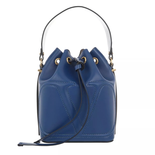 Valentino Garavani V Logo Bucket Bag Leather Blue Delft Buideltas