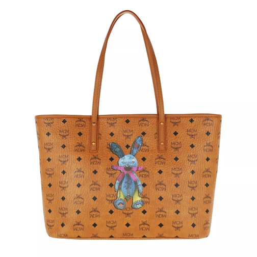 MCM Rabbit Top Zip Shopper Medium Cognac Shopping Bag