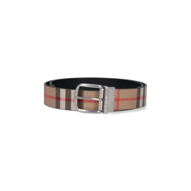 Burberry Riem Reversible Check Belt With Leather Neutrals