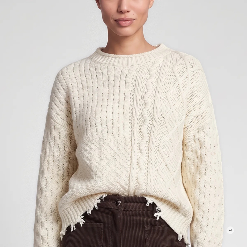 Marc Aurel Pullover Pullover- Strickfransen am Saum- überschnittene beige(Image 3)