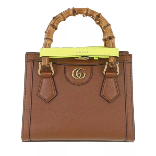 Gucci Diani Mini Tote Bag Leather/Bamboo Brown/Yellow Fluo Minitasche