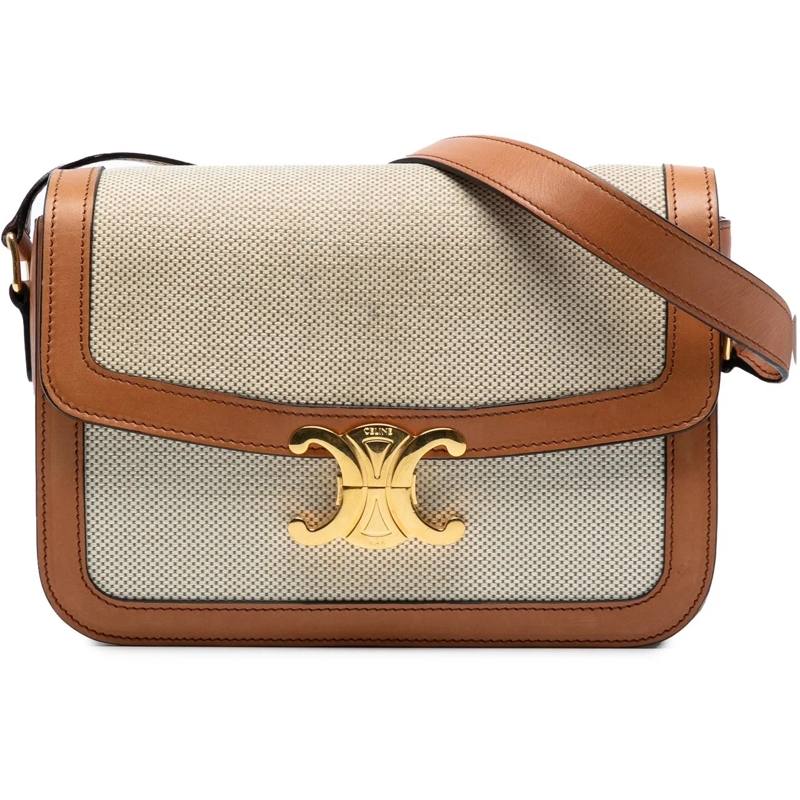 Celine Schultertasche Classique Canvas and Calfskin Triomphe Crossbody braun