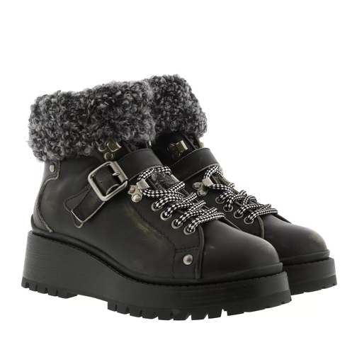 Miu Miu Leather and Knit Booties Nero/Grigio Ankle Boot