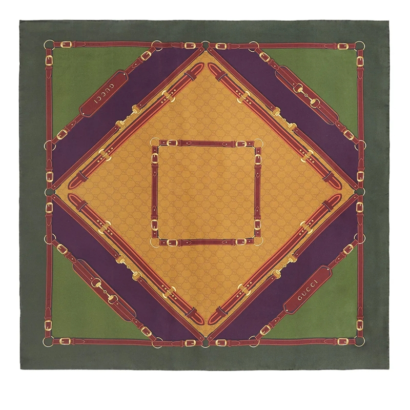 Gucci Halsdoek Printed Silk Foulard Dark Green