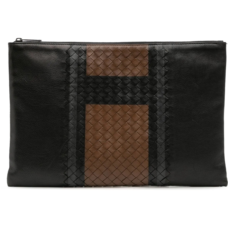 Bottega Veneta Pochette Intrecciato Trimmed Leather Clutch schwarz