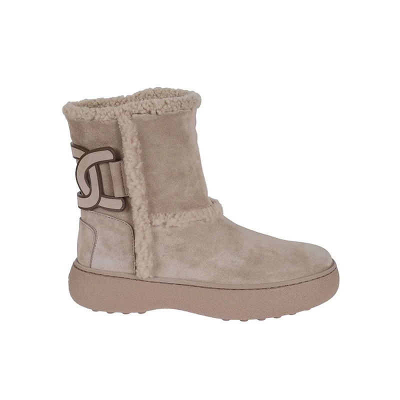 Tod's Bottes Suede Ankle Boots With Shearling Lining Neutrals