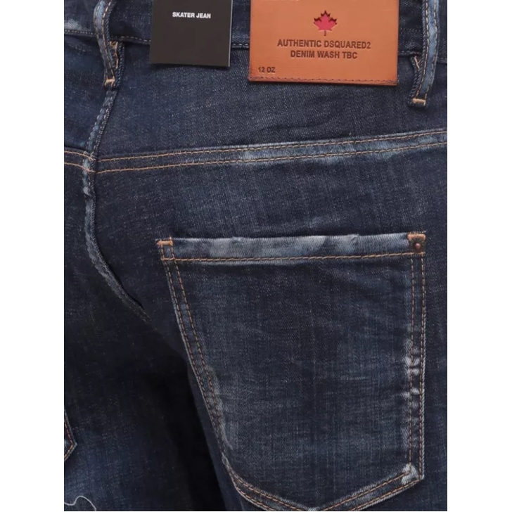 Dsquared2 Stretch Cotton Jeans With Leather Logo Blue Jeans