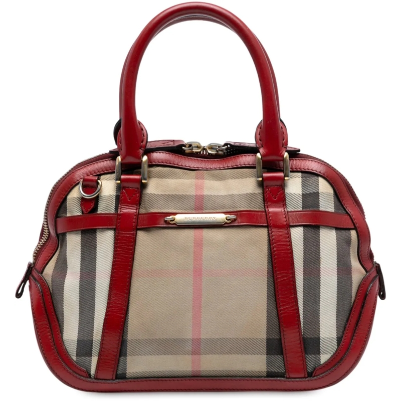 Burberry Schultertasche Small Leather Trimmed House Check Canvas Bridle Or braun