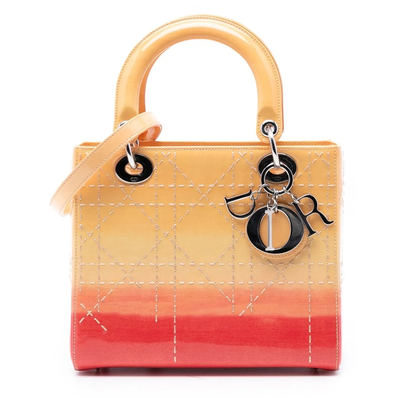 Christian Dior Schultertasche Medium Ombre Patent Cannage Lady Dior orange