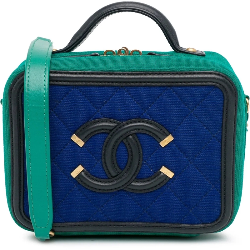 Chanel Crossbody Bag Small Jersey CC Filigree Vanity Case blau