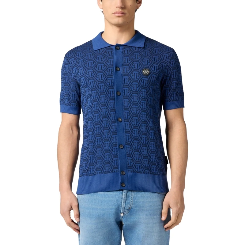 Philipp Plein Top Buttoned-Up Polo Shirt Jacquard Monogram schwarz(Image 3)