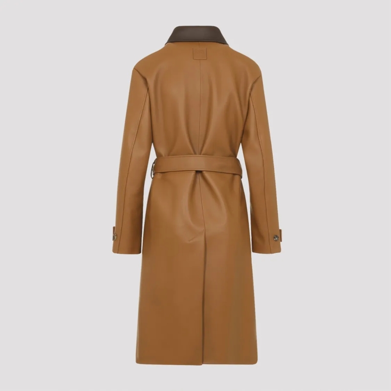 Loewe Leren jas Two-Tone Knee-Length Leather Coat With Classic Col Brown