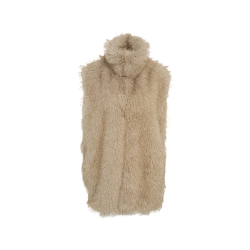 LIU JO  High Collar Sleeveless Faux Fur Gilet Neutrals