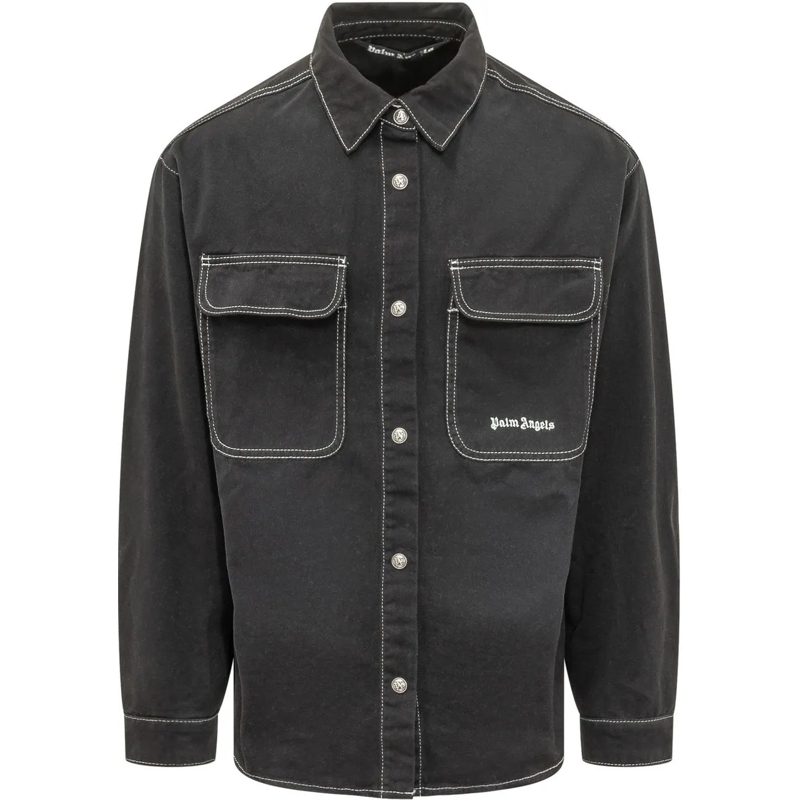 Palm Angels Legeres Oberteil Camicia in Denim con Tasche e Bottoni dunkelgrau