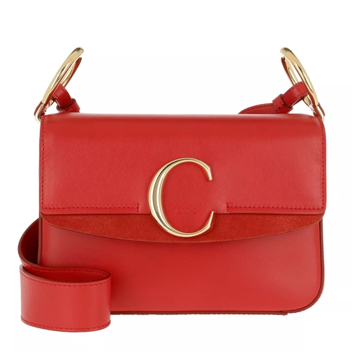 Chloé Double Carry Small Shoulder Bag Leather Plaid Red Satchel