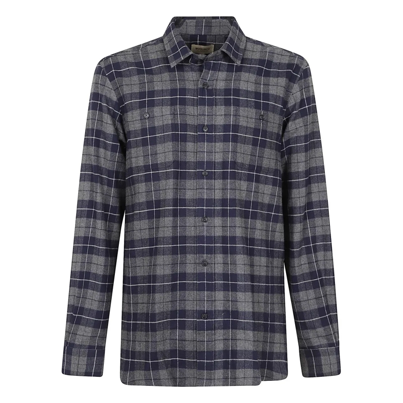 Woolrich Chemise Blue Plaid Cotton Flannel Shirt With Mother-Of-Pea Blue