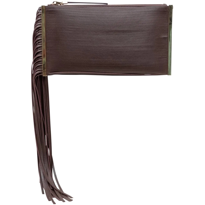 Elisabetta Franchi Clutch Pochette con Frange e Zip braun