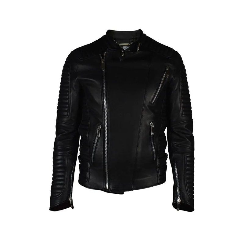 Philipp Plein Lederjacke Asymmetrical Black Leather Biker Jacket Black