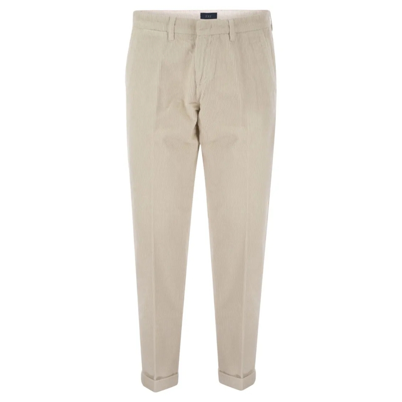 Fay Jeans Capri Slim-Fit Corduroy Trousers With Turned-Up He Neutrals