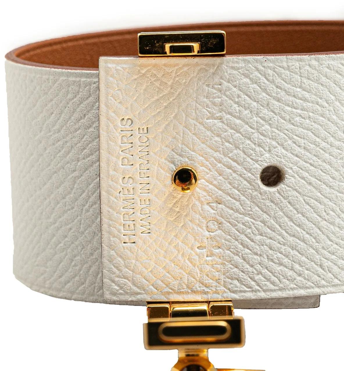 Thumbnail - Hermès Ring - Bicolor Epsom Reversible Illusion Bracelet MM - Gr. unisize - in Weiß - für Damen