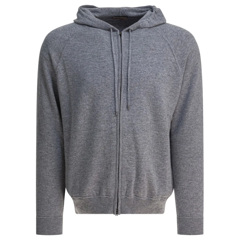 Herno Strickjacke Full-Zip Cashmere Cardigan With Adjustable Hood Grey