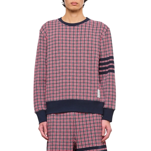 Thom Browne Sweatshirts 4 Bar Cotton Crewneck Sweatshirt Pink