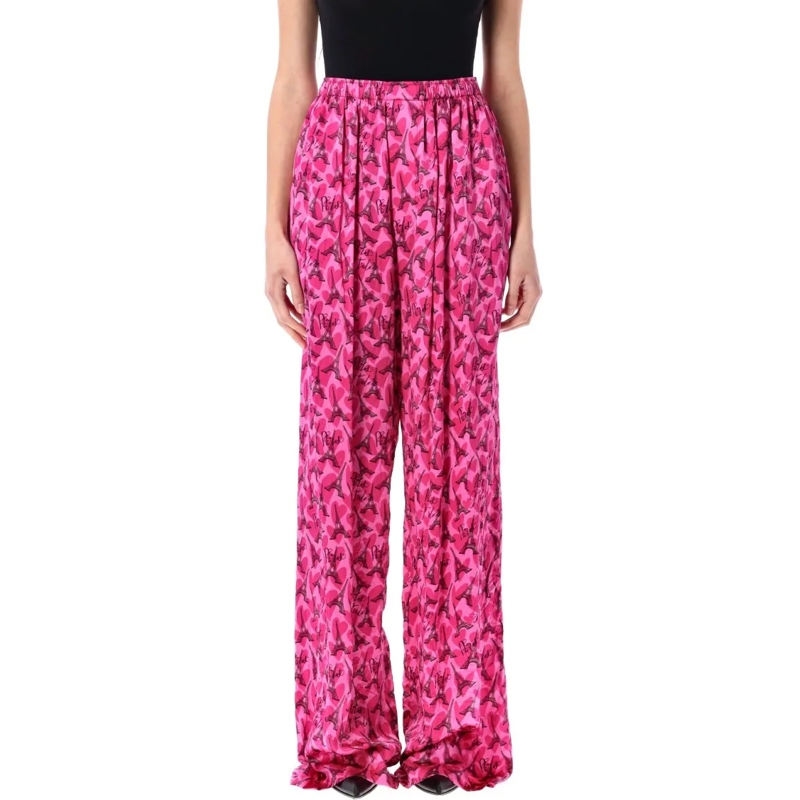 Balenciaga  Silk Satin Pyjama Pants With Vibrant Pattern Pink