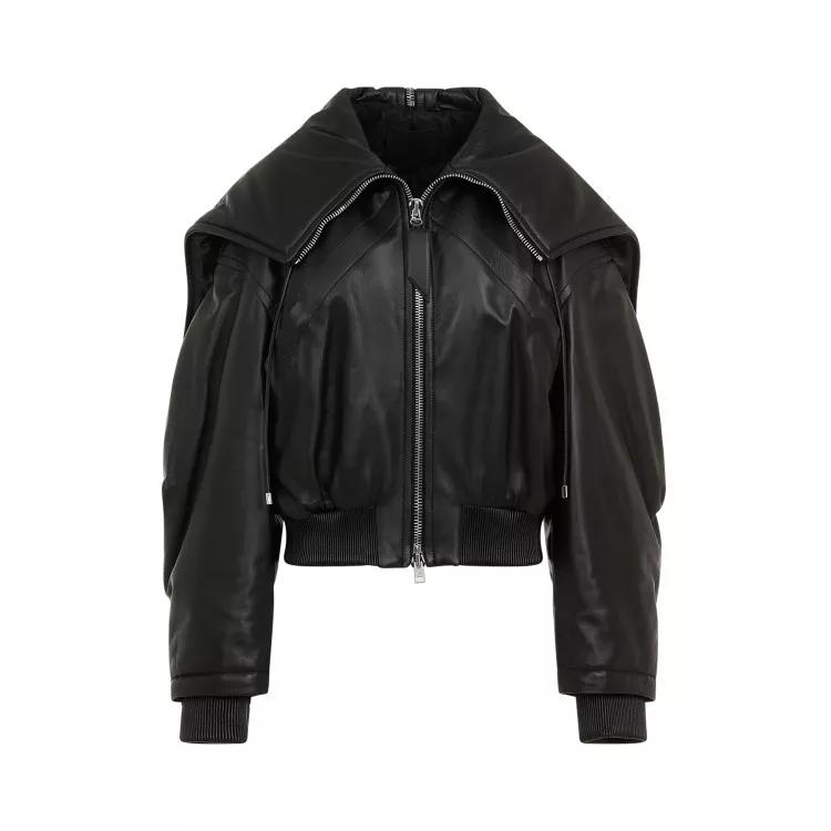 The Attico - Leather Bomber Jacket - Größe 40 - schwarz