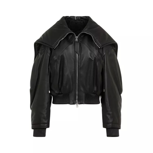 The Attico Leather Bomber Jacket Black 