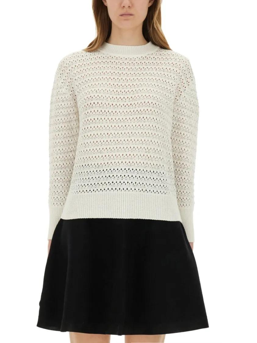 Thumbnail - Fabiana Filippi - Textured Knit Cotton Jersey Sweater - Größe 42 - weiß
