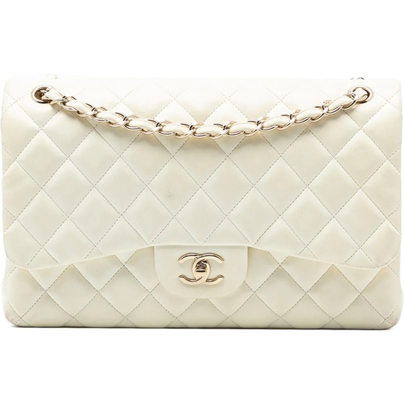 Chanel Schultertasche Jumbo Classic Lambskin Double Flap weiß