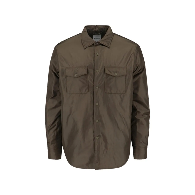 Aspesi  Nylon Shirt Jacket, Green, Classic Collar Green