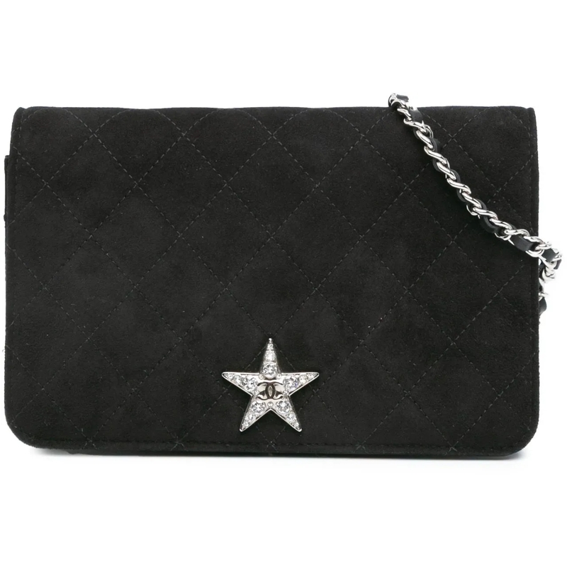 Chanel Schultertasche Quilted Suede Cocostellar Wallet on Chain schwarz