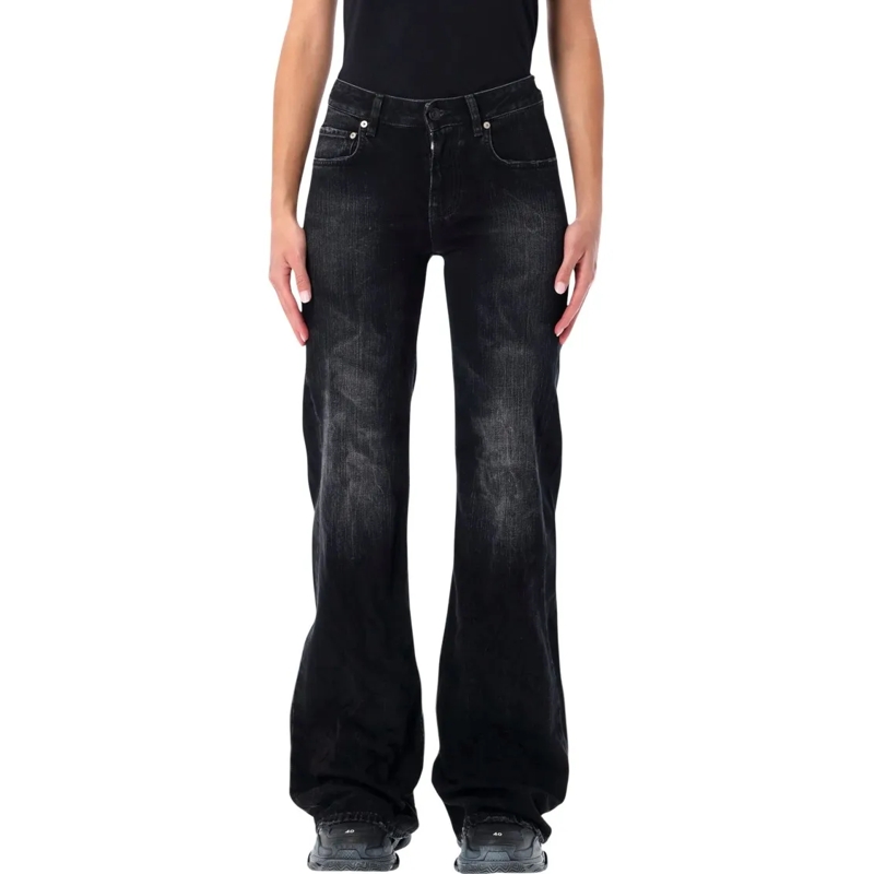 Balenciaga Jeans Wide-Leg Washed Black Denim Jeans Black