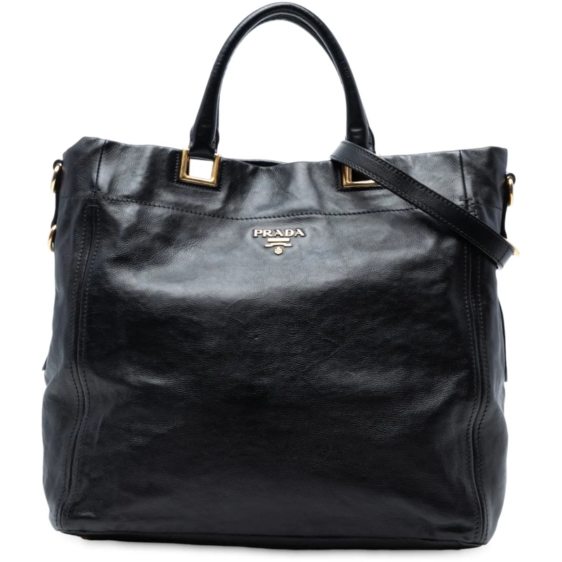 Prada Schultertasche Glace Calf Open Convertible Tote schwarz