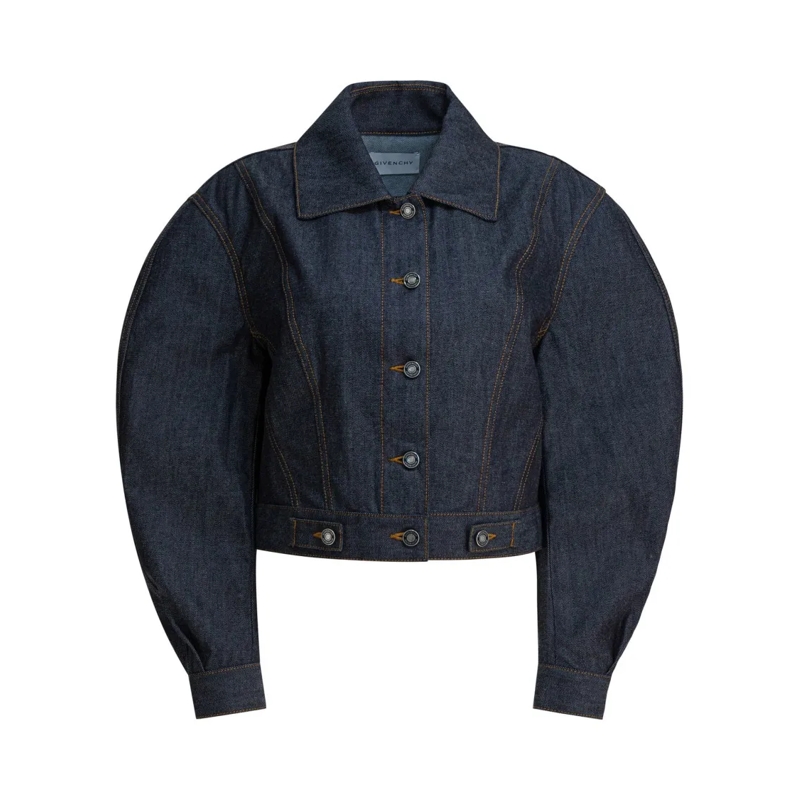 Givenchy Spijkerjasje Cropped Denim Jacket With Puffed Sleeves Blue
