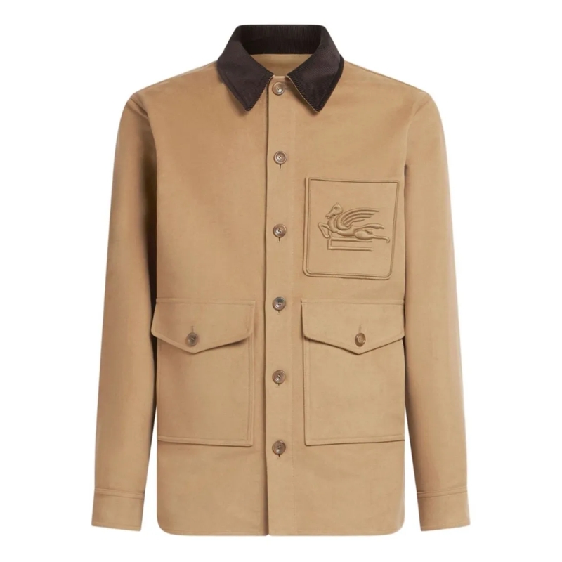 Etro  Beige Cotton Workwear Jacket With Corduroy Collar Neutrals
