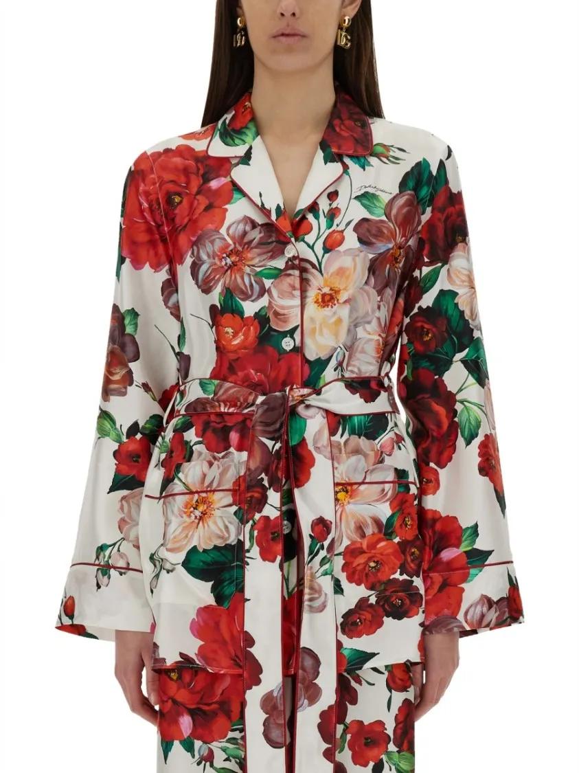 Thumbnail - Dolce&Gabbana - Rose Print Pajama Shirt - Größe 42 - multi