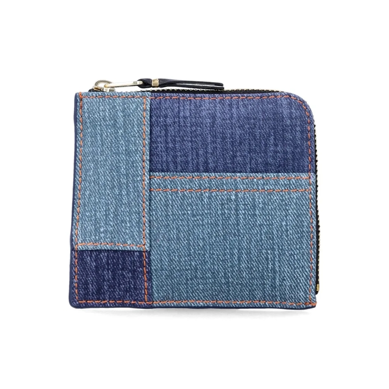 Comme des Garcons Geldbörse Denim Effect Leather Zip Wallet Blue